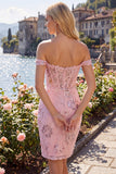 Floral Corset Tight Short Sparkly Blush Beaded Homecoming Dress