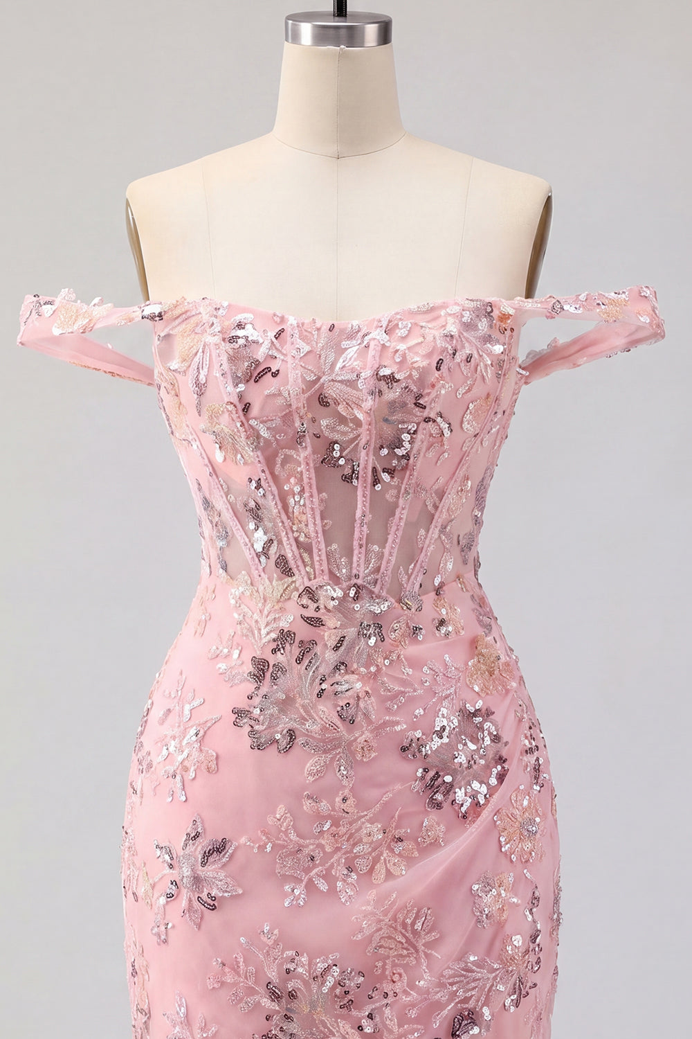 Floral Corset Tight Short Sparkly Blush Beaded Homecoming Dress