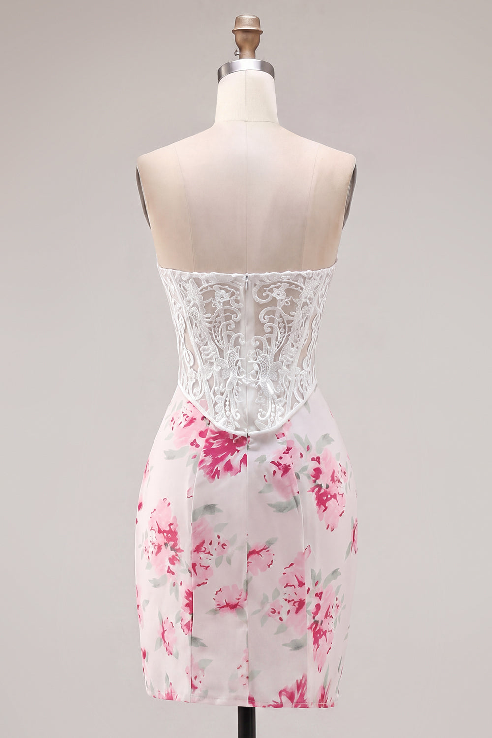 White Fuchsia Flower Sweetheart Tight Short Corset Homecoming Dress with Lace