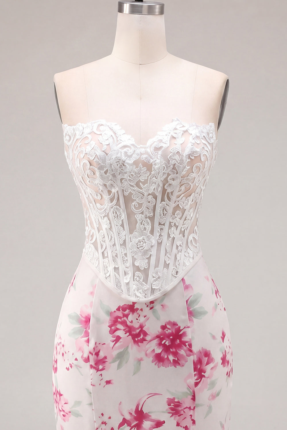 White Fuchsia Flower Sweetheart Tight Short Corset Homecoming Dress with Lace