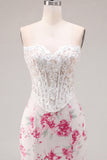 White Fuchsia Flower Sweetheart Tight Short Corset Homecoming Dress with Lace