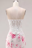 White Fuchsia Flower Sweetheart Tight Short Corset Homecoming Dress with Lace