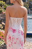 White Fuchsia Flower Sweetheart Tight Short Corset Homecoming Dress with Lace