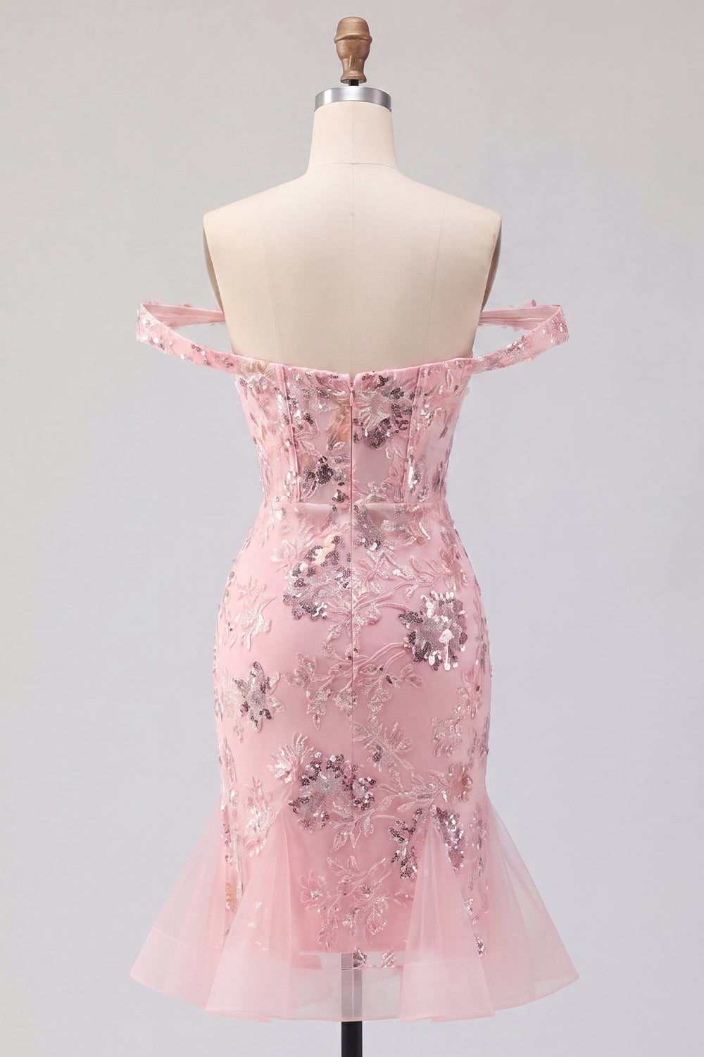 Sparkly Blush Floral Corset Tight Short Beaded Homecoming Dress