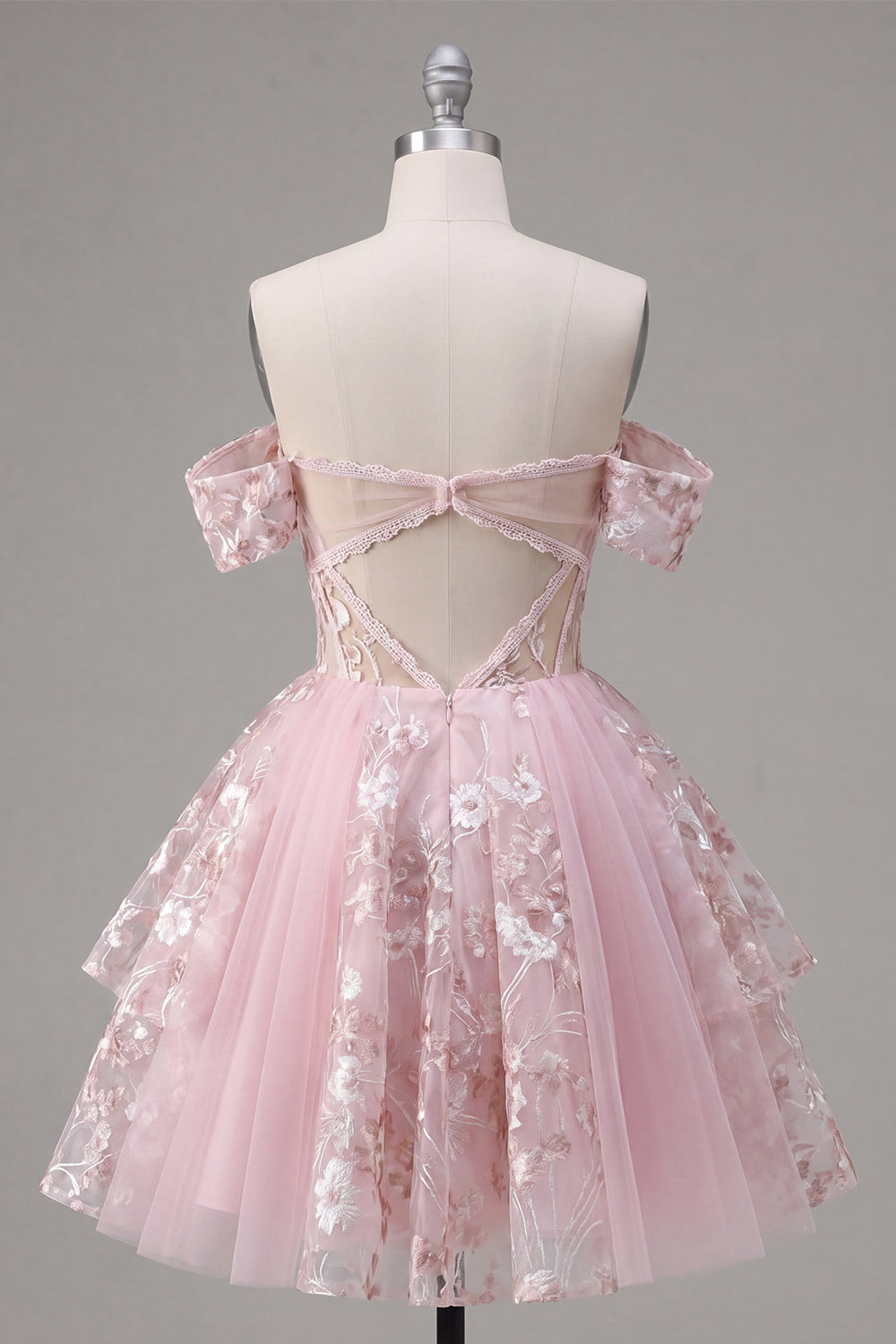 Floral A Line Off The Shoulder Short Pink Corset Homecoming Dress