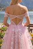 Floral A Line Off The Shoulder Short Pink Corset Homecoming Dress