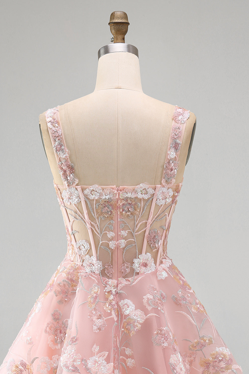 Floral A Line Square Neck Short Pink Corset Homecoming Dress