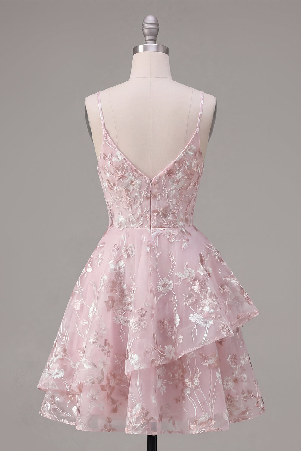 Floral V-Neck Ruffled A Line Pink Short Corset Homecoming Dress