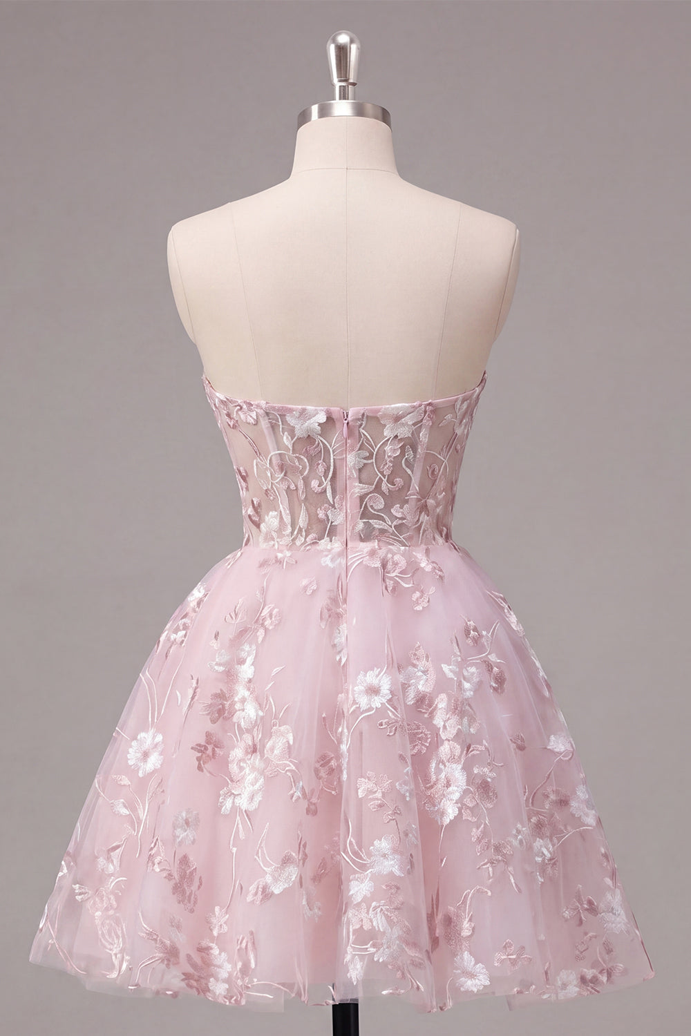 Floral Strapless A Line Pink Short Corset Homecoming Dress