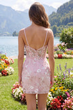 Floral V-Neck Tight Pink Short Corset Homecoming Dress with Beading