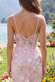 Floral V-Neck Tight Pink Short Corset Homecoming Dress with Beading