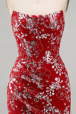 Sparkly Red Tight Short Beaded Ruched Floral Strapless Homecoming Dress