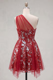 Floral Corset A Line Sparkly Red Short Beaded Homecoming Dress with Ruffles