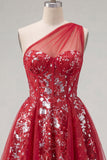 Floral Corset A Line Sparkly Red Short Beaded Homecoming Dress with Ruffles