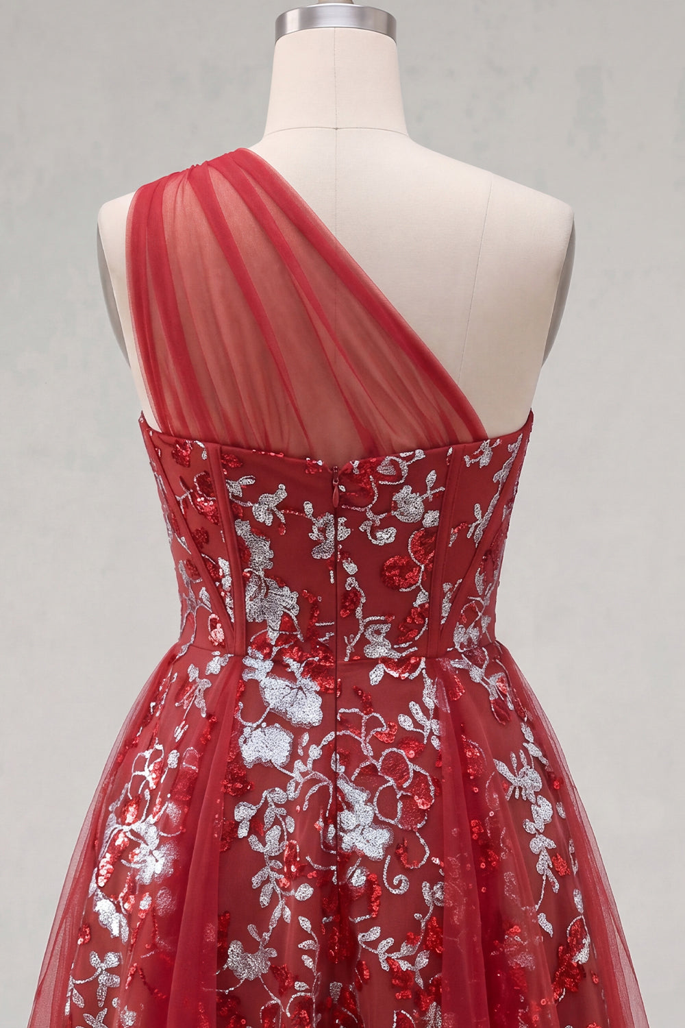 Floral Corset A Line Sparkly Red Short Beaded Homecoming Dress with Ruffles