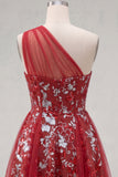 Floral Corset A Line Sparkly Red Short Beaded Homecoming Dress with Ruffles