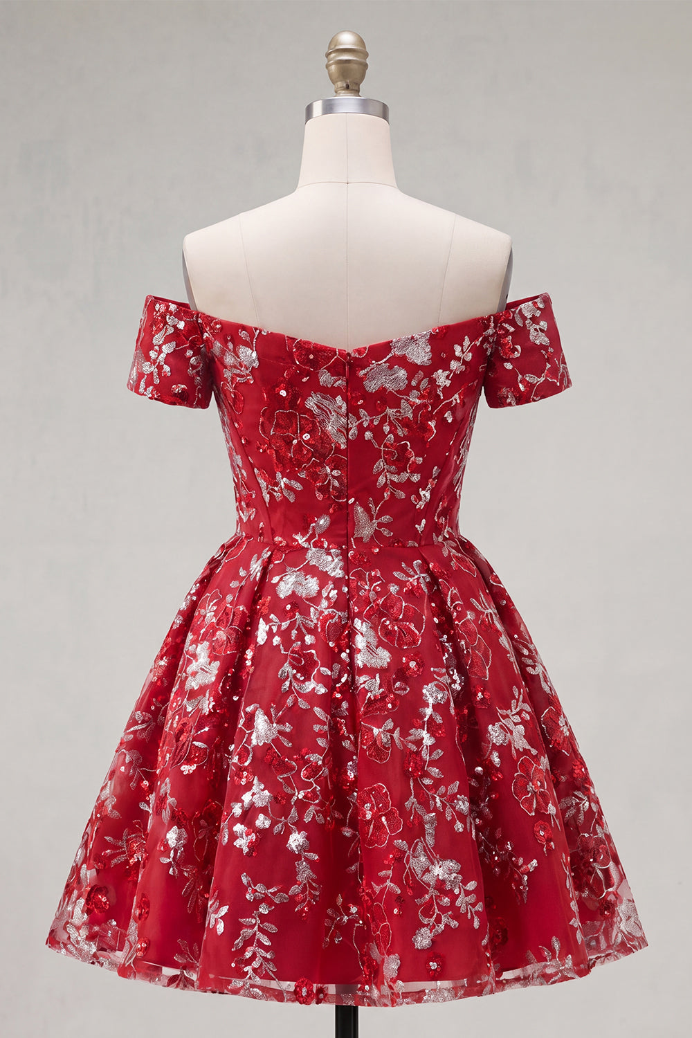 Short Sparkly Red Floral Corset A Line Homecoming Dress with Beading