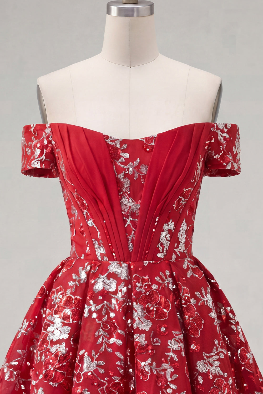 Short Sparkly Red Floral Corset A Line Homecoming Dress with Beading