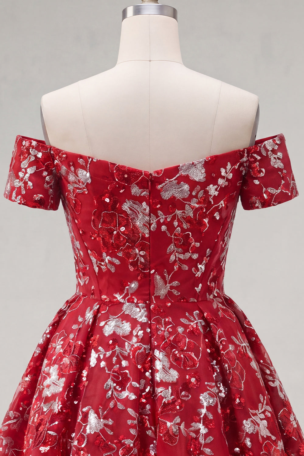 Short Sparkly Red Floral Corset A Line Homecoming Dress with Beading
