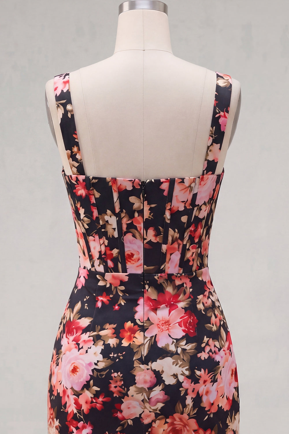 Tight Short Black Pink Flower Thick Straps Corset Homecoming Dress with Ruffles