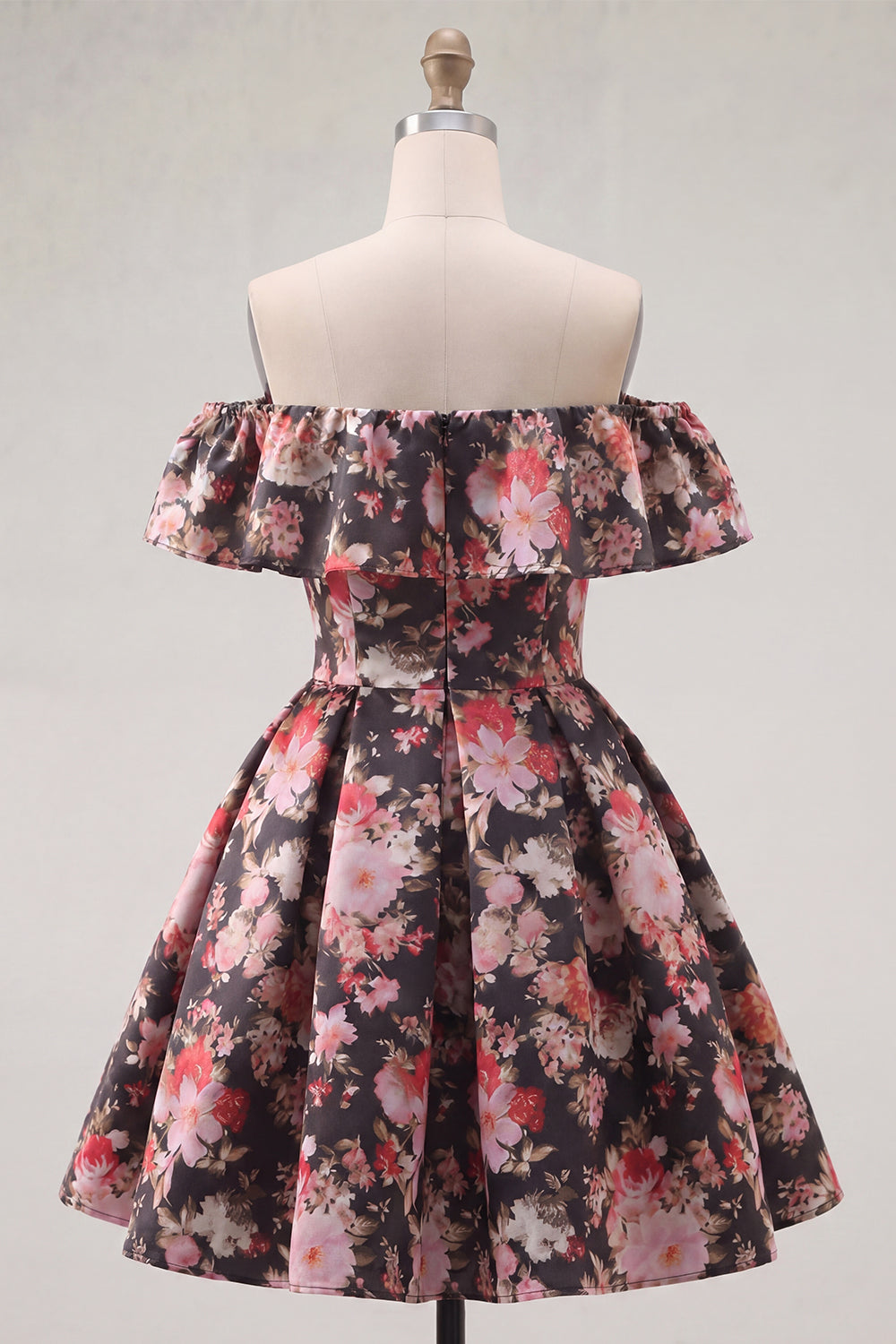 Off the Shoulder Black Pink Flower A Line Short Homecoming Dress