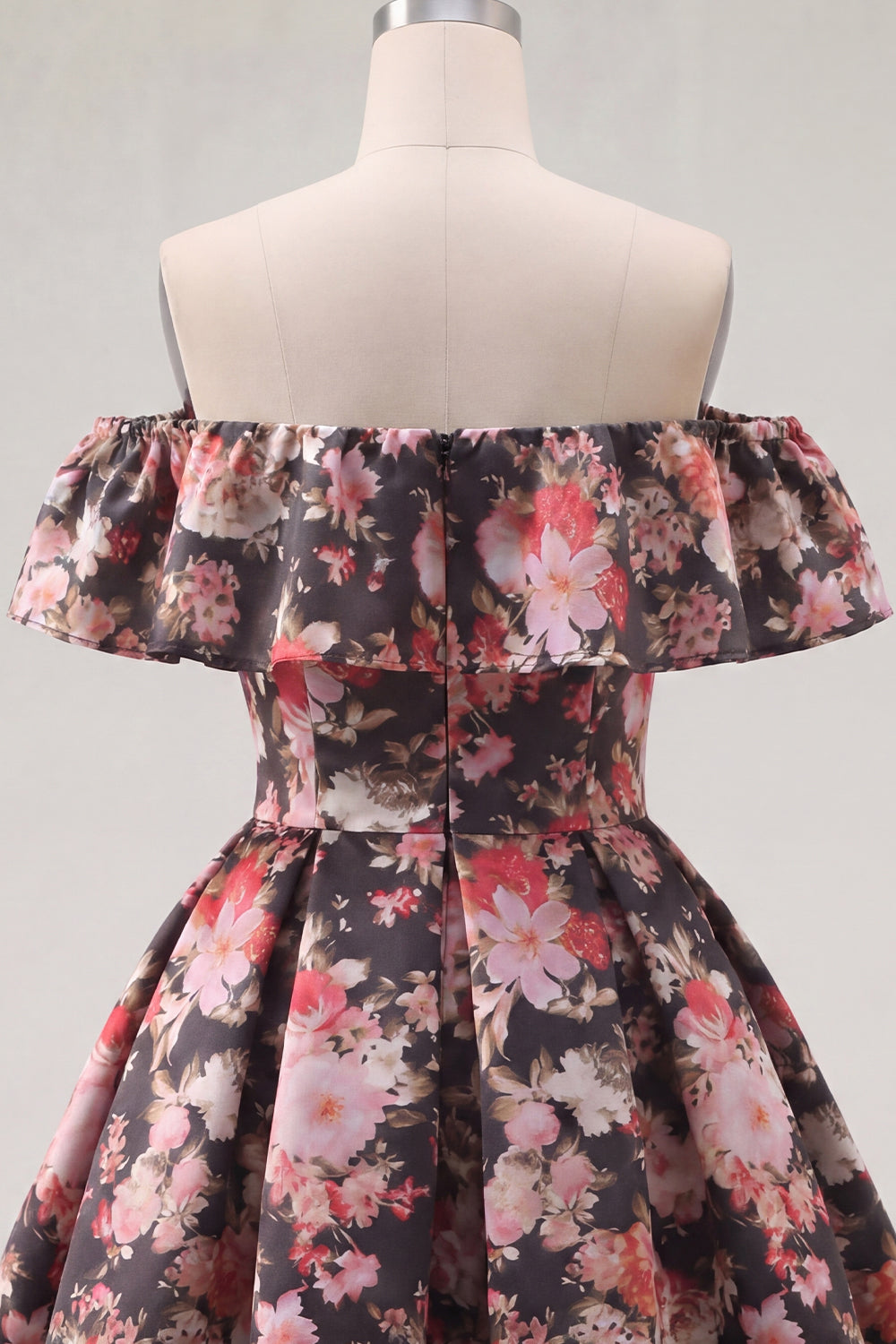 Off the Shoulder Black Pink Flower A Line Short Homecoming Dress