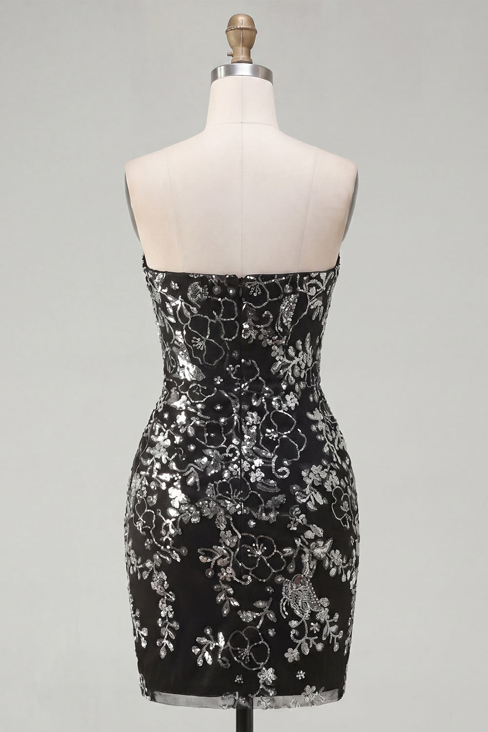 Sparkly Black Tight Short Ruched Floral Strapless Homecoming Dress with Sequins