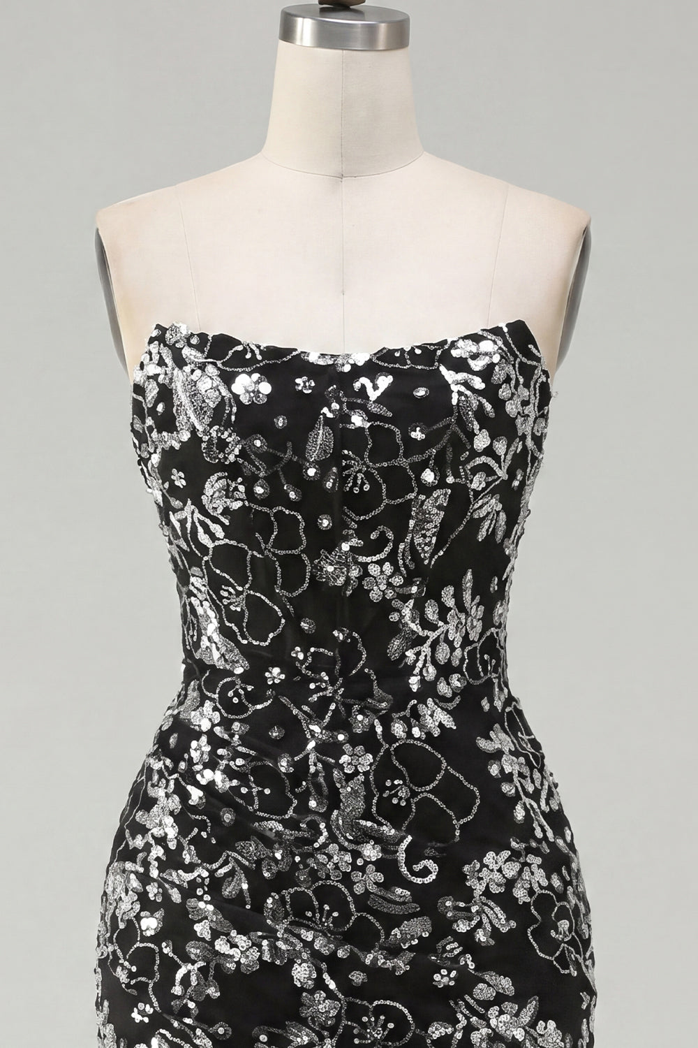 Sparkly Black Tight Short Ruched Floral Strapless Homecoming Dress with Sequins