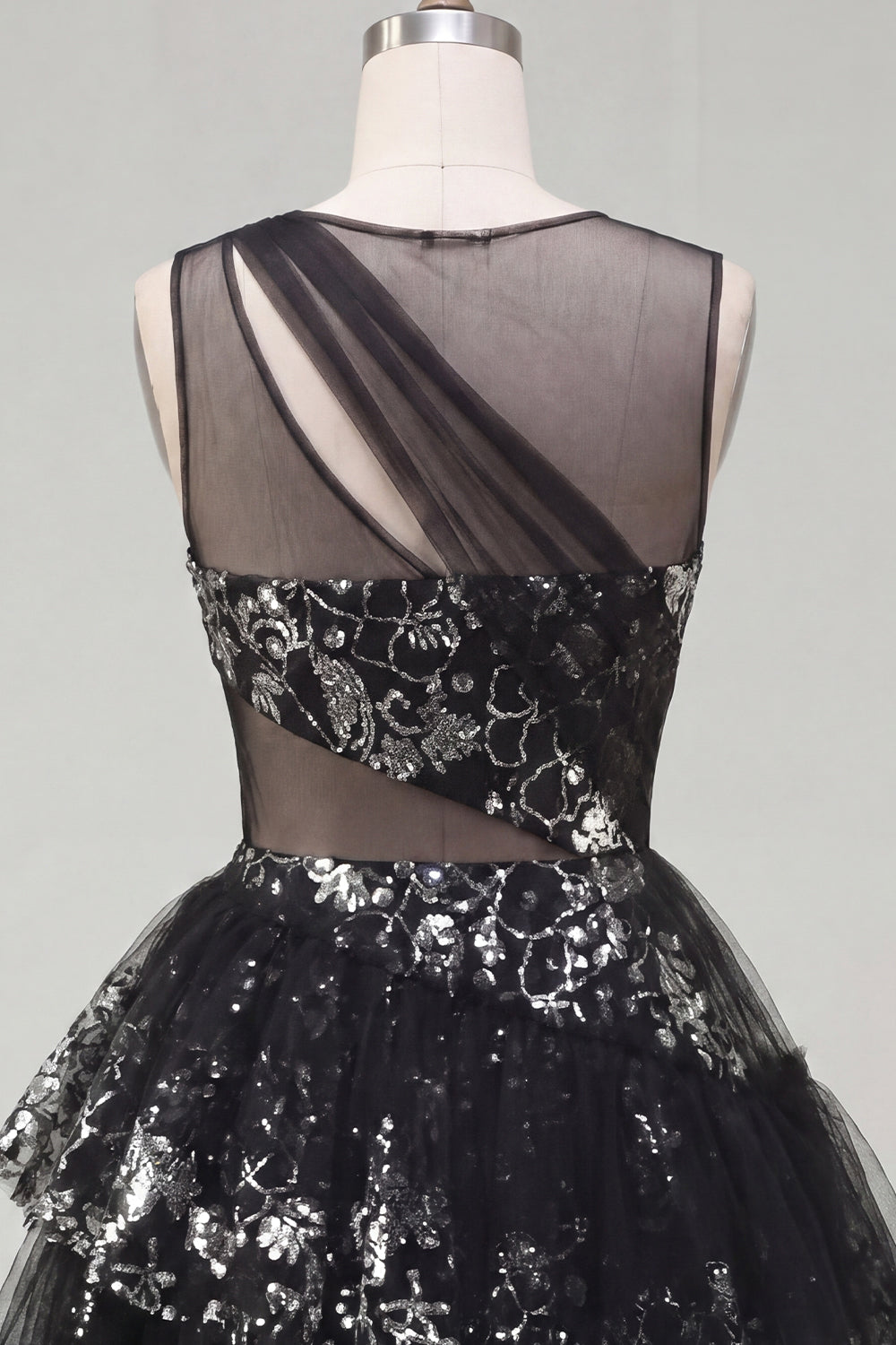 Keyhole Short Sequin Floral Sparkly Black A Line Homecoming Dress
