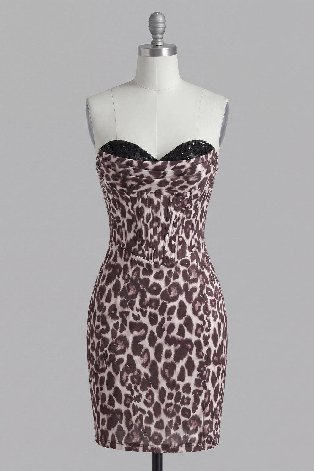 Coffee Leopard Print Tight Short Ruched Corset Homecoming Dress with Beading
