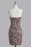 Coffee Leopard Print Tight Short Ruched Corset Homecoming Dress with Beading