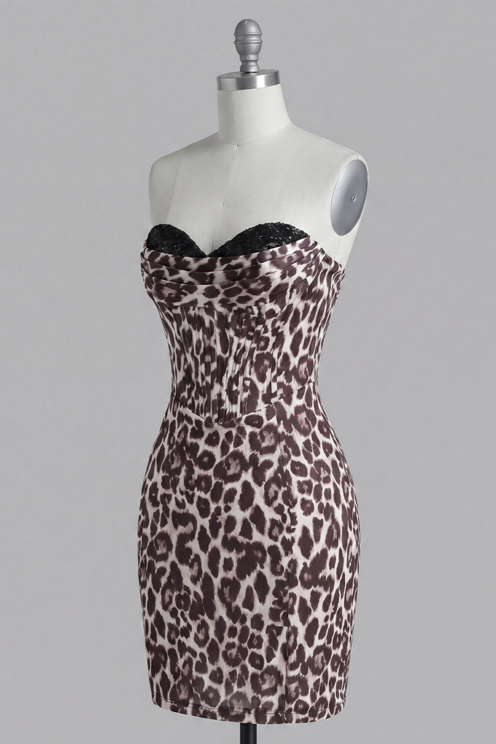 Coffee Leopard Print Tight Short Ruched Corset Homecoming Dress with Beading