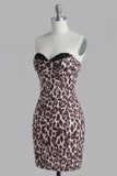 Coffee Leopard Print Tight Short Ruched Corset Homecoming Dress with Beading
