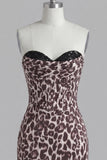 Coffee Leopard Print Tight Short Ruched Corset Homecoming Dress with Beading