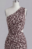 One Shoulder Cut Out Ruched Coffee Leopard Print Tight Short Homecoming Dress