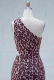 One Shoulder Cut Out Ruched Coffee Leopard Print Tight Short Homecoming Dress