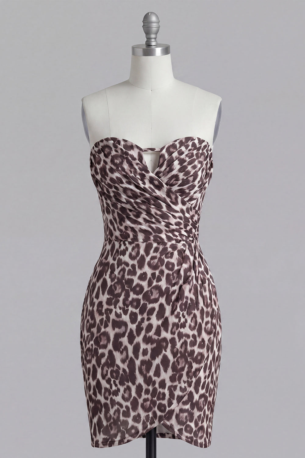 Strapless Ruched Coffee Leopard Print Tight Short Homecoming Dress