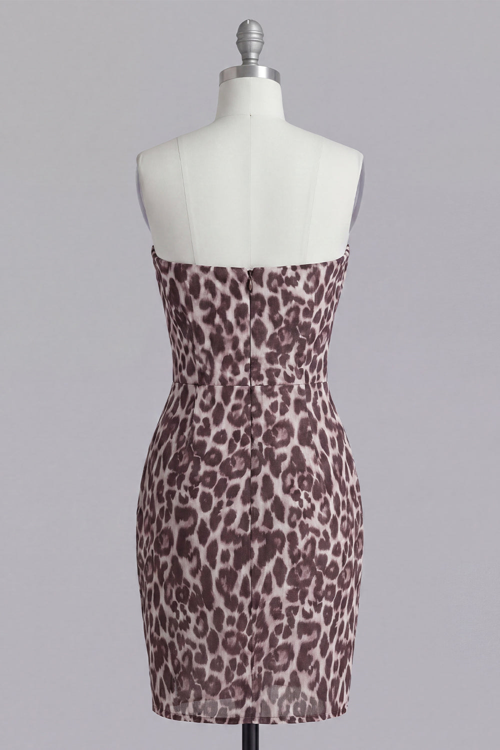 Strapless Ruched Coffee Leopard Print Tight Short Homecoming Dress