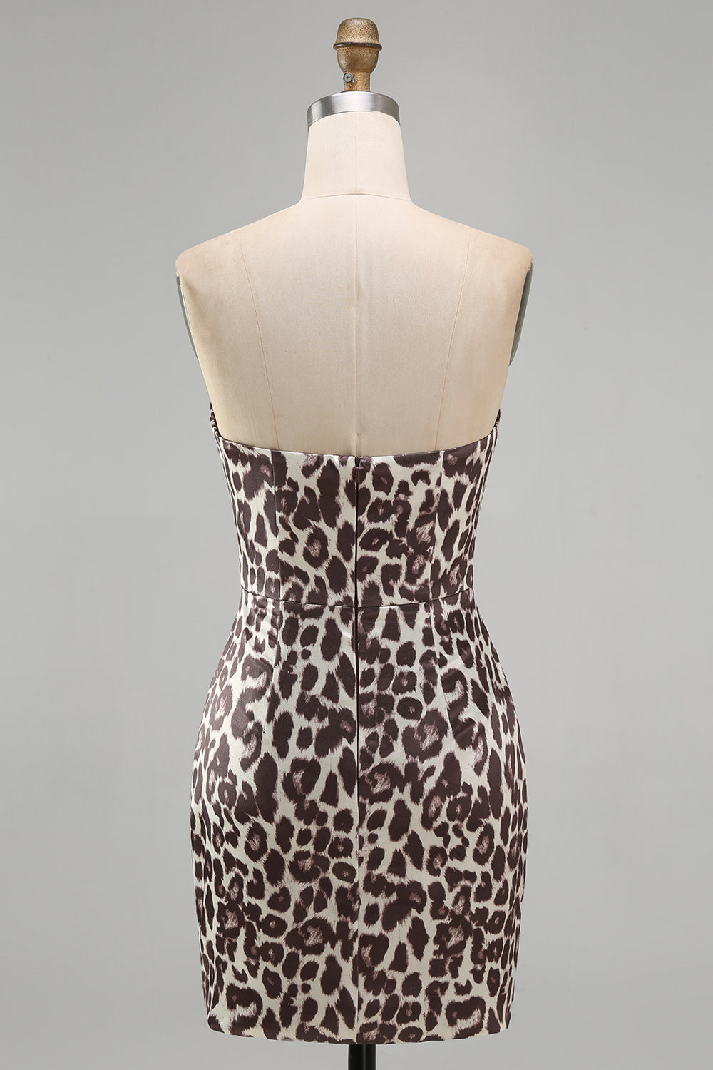 Strapless Ruched Coffee Leopard Print Tight Short Homecoming Dress
