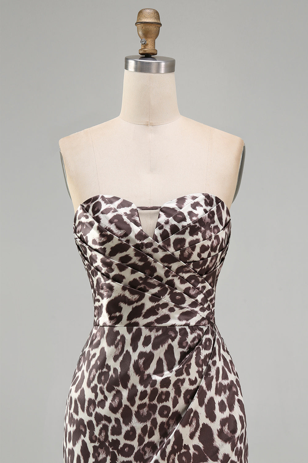 Strapless Ruched Coffee Leopard Print Tight Short Homecoming Dress