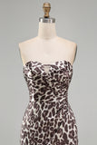 Strapless Ruched Coffee Leopard Print Tight Short Homecoming Dress