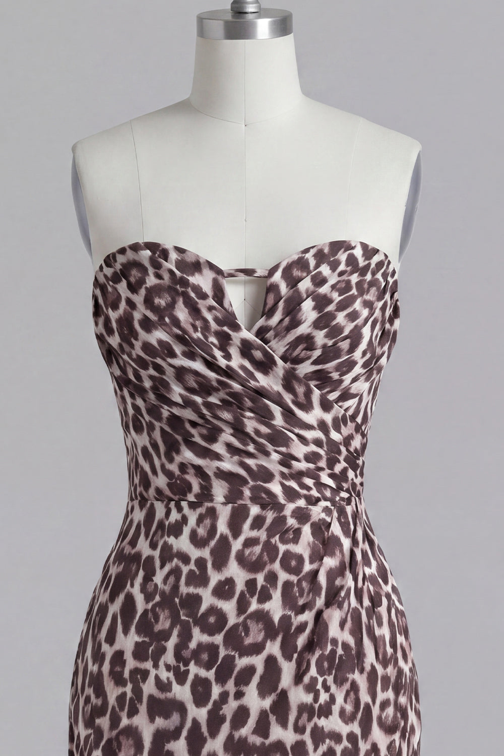 Strapless Ruched Coffee Leopard Print Tight Short Homecoming Dress