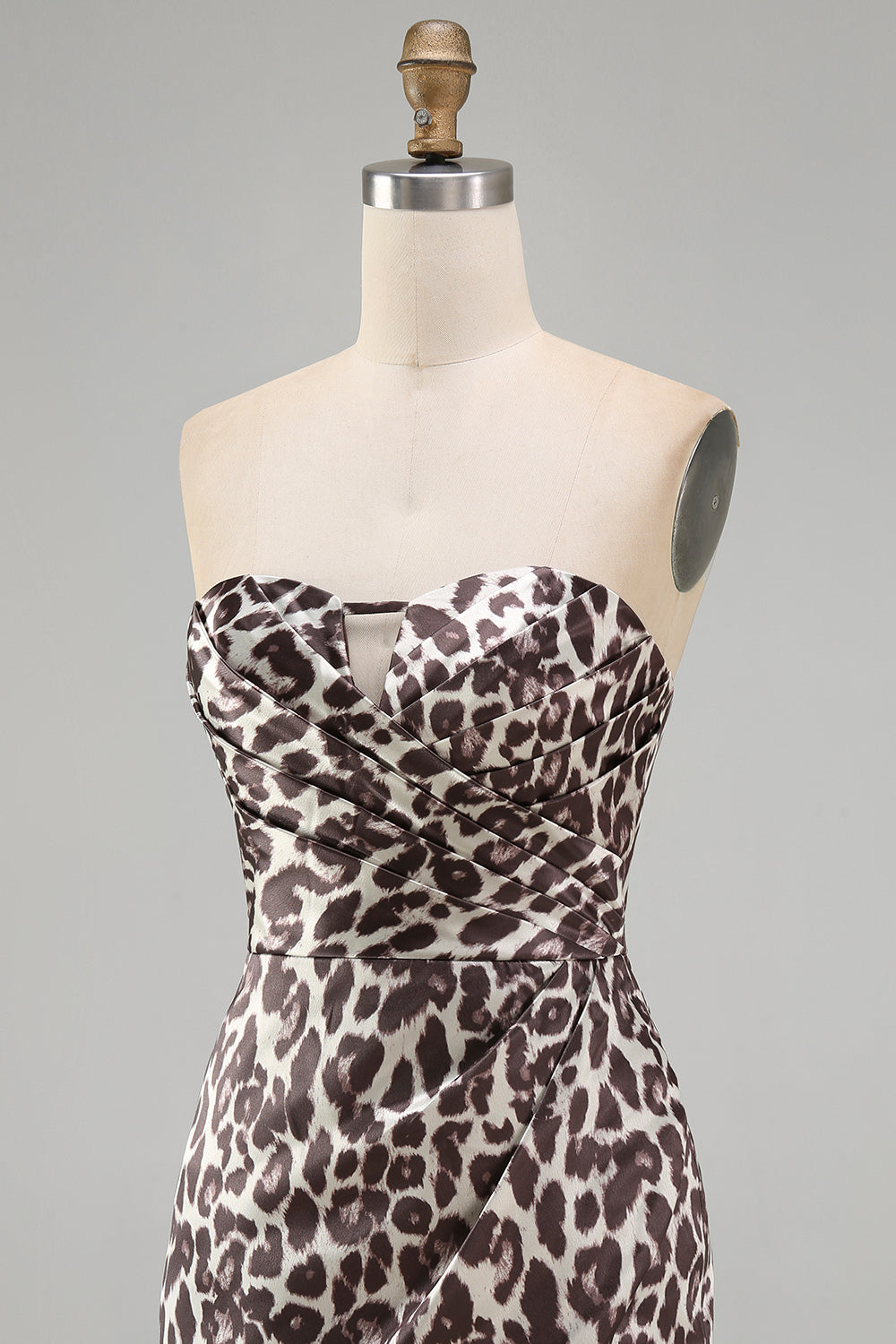 Strapless Ruched Coffee Leopard Print Tight Short Homecoming Dress