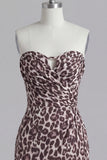 Strapless Ruched Coffee Leopard Print Tight Short Homecoming Dress