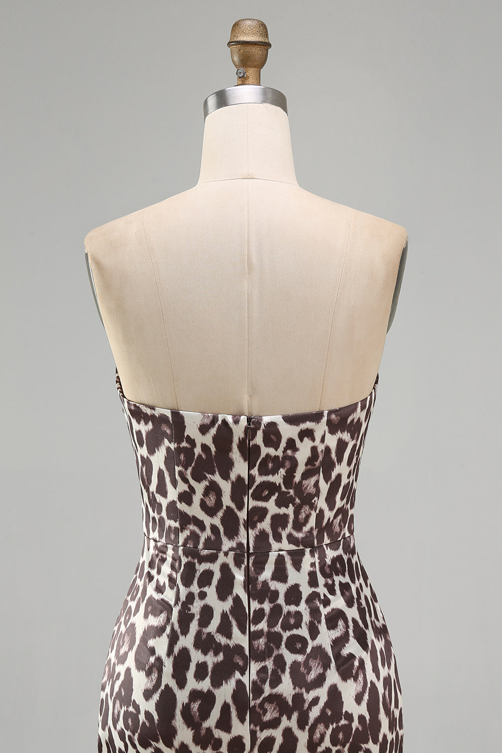 Strapless Ruched Coffee Leopard Print Tight Short Homecoming Dress