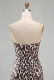 Strapless Ruched Coffee Leopard Print Tight Short Homecoming Dress