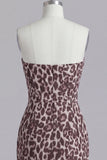 Strapless Ruched Coffee Leopard Print Tight Short Homecoming Dress