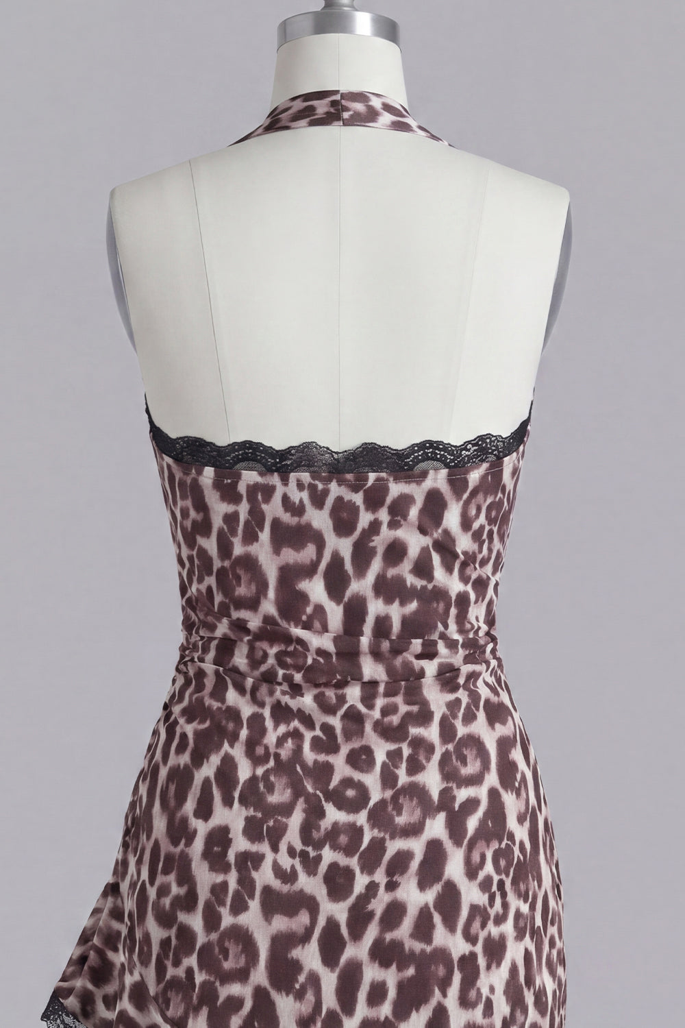 Halter Coffee Leopard Print Tight Short Homecoming Dress with Lace