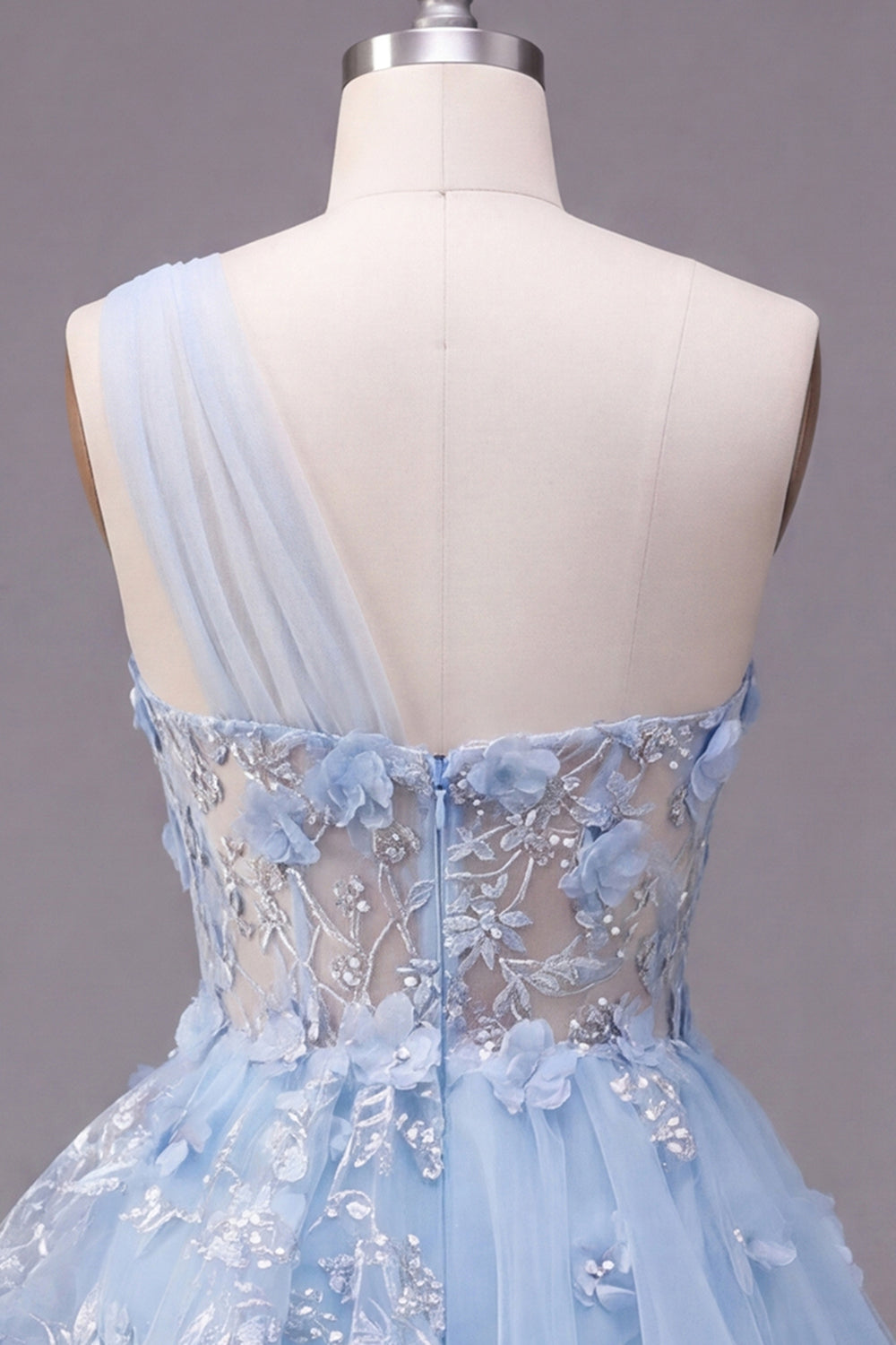 Sparkly Blue Short Beaded Corset Floral A Line Homecoming Dress with Ruffles
