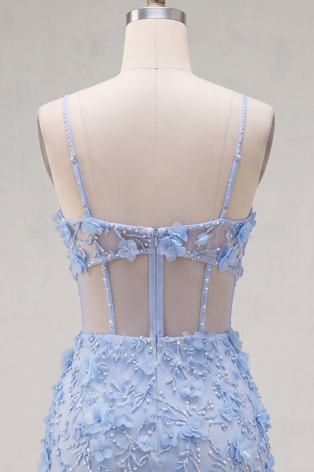 Floral Sparkly Blue Corset Tight Short Cut Out Beaded Homecoming Dress with Slit